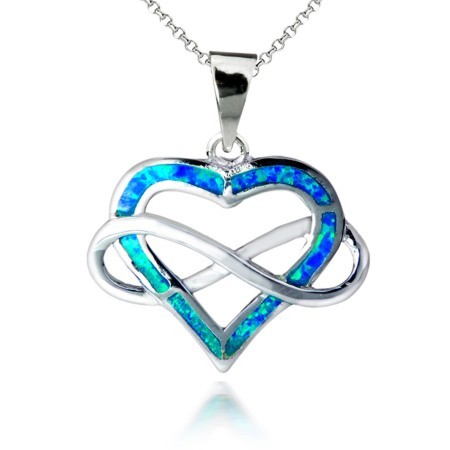 Sterling Silver Blue Opal Heart with Infinity Symbol - Click Image to Close